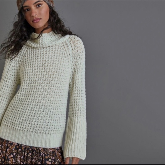 Maeve Anthropologie Dionne Ivory Chunky Knit Wool Bell Sleeve Sweater- Small - Picture 2 of 10